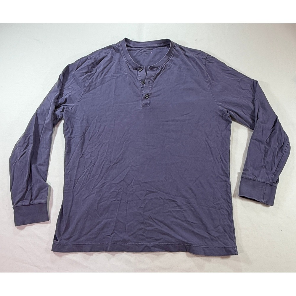 UNTUCKit Mens XL Henley Shirt Long Sleeve Purple Cotton Casual Pullover 1188 A11